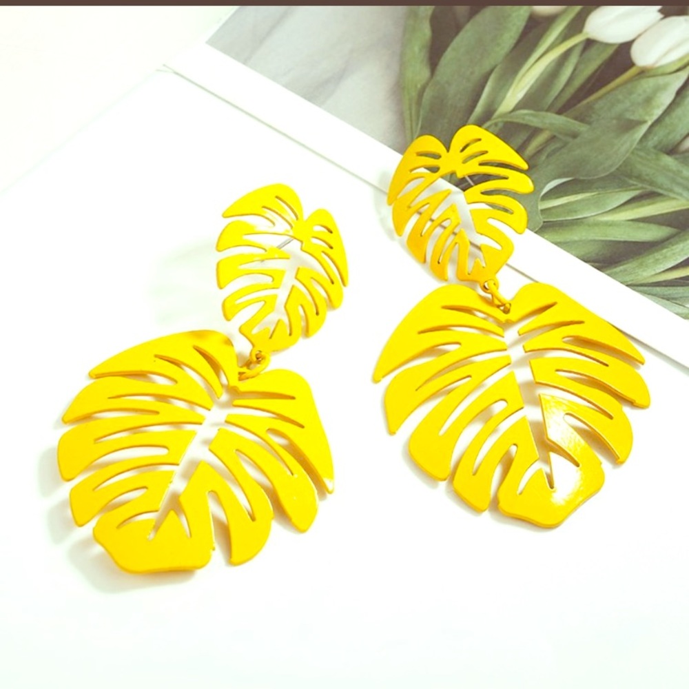 Boho Yellow Palm Leaf Earrings